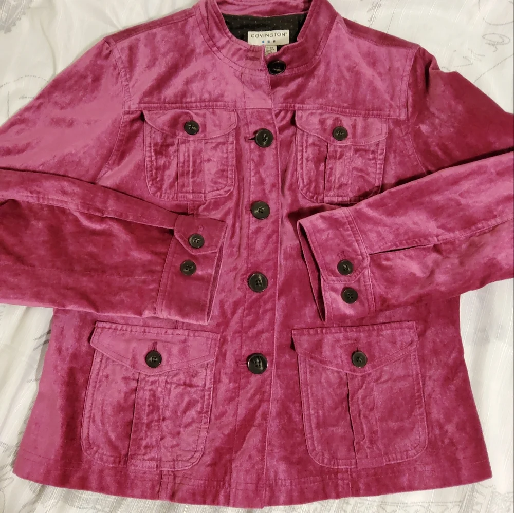 Covington Magenta Velvet Long Sleeve Jacket With 4 Pockets Size M/M (10-12) - Picture 2 of 9
